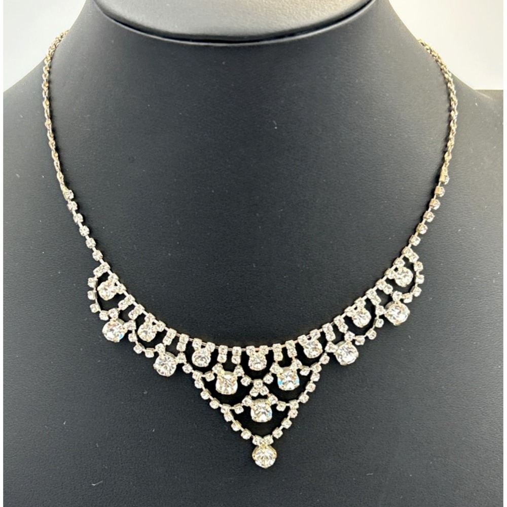Vtg Icing Necklace Rhinestone Shimmering Elegant Silver Tone Wedding New Years